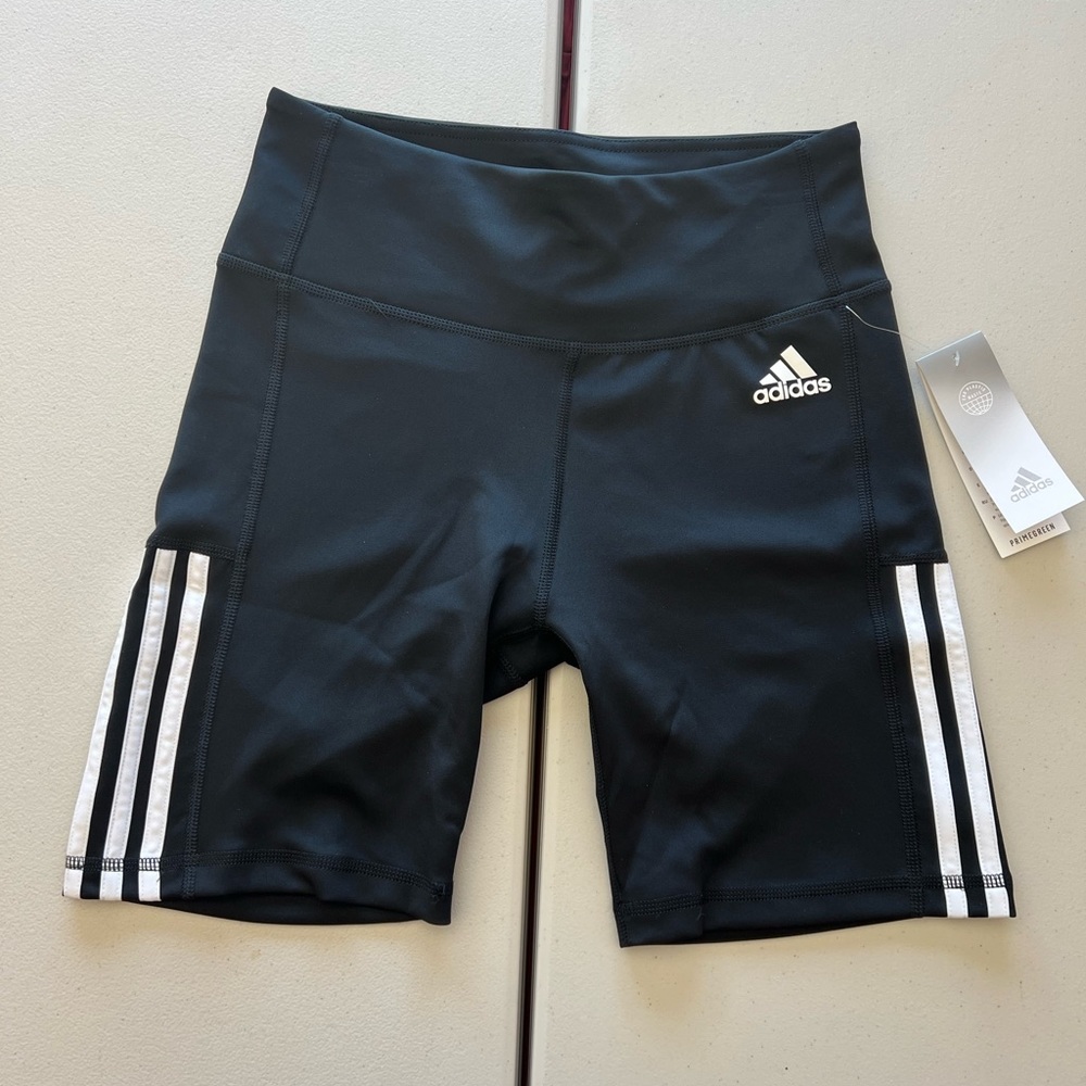 Adidas Women’s Aeroready Tight Fit Three Stripe High Waist Bike Shorts NWT - Picture 3 of 6